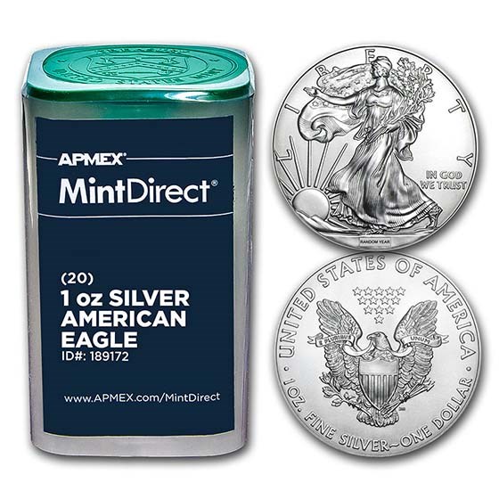 Silver American Eagles (Random Year, 20-Coin MintDirect® Tube) Silver American Eagles (Random Year, 20-Coin MintDirect® Tube)